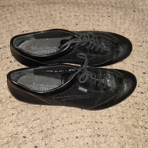 MEPHISTO Air-Jet-Black Leather/Snake Pattern-Lace-Up Sneakers-Sz 9.5-Excellent - Picture 8 of 9